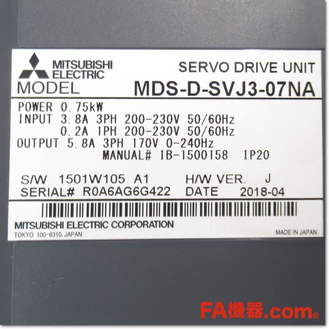 FA機器ドットコム / MDS-D-SVJ3-07NA 抵抗回生型小型サーボ
