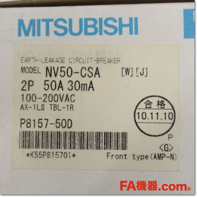 FA機器ドットコム / NV50-CSA 2P 50A 30mA AX-1LS TBL-1R 漏電遮断器