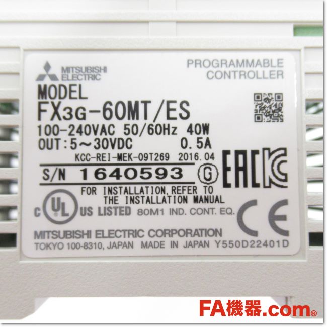 FA機器ドットコム / FX3G-60MT/ES シーケンサ基本ユニット AC100-240V 
