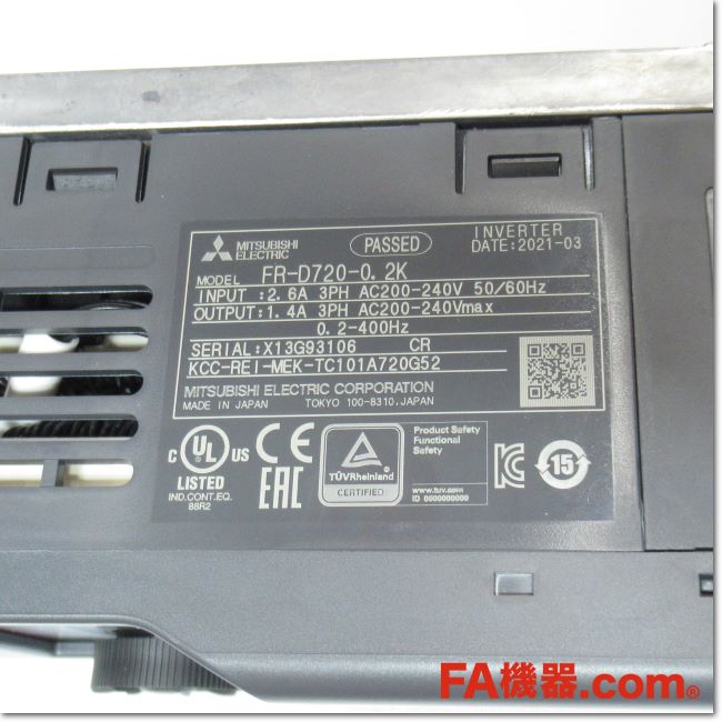 FA機器ドットコム / FR-D720-0.2K インバータ 三相200V(三菱電機) | FA