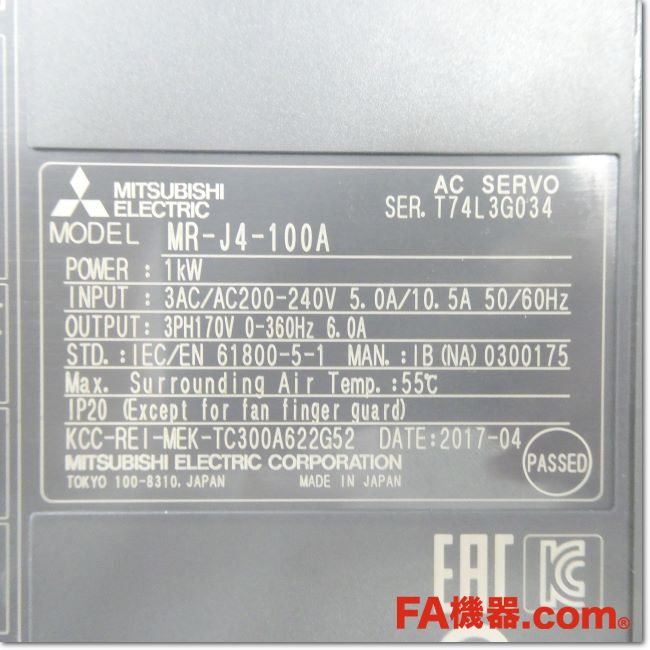 FA機器ドットコム / MR-J4-100A サーボアンプAC200V 1.0kW 汎用