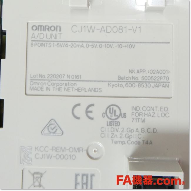 FA機器ドットコム / CJ1W-AD081-V1 アナログ入力ユニット 8点 (OMRON