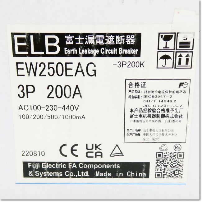 FA機器ドットコム / EW250EAG-3P200 3P 200A 100/200/500/1000mA 漏電 