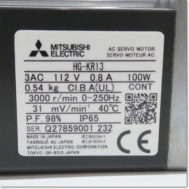 FA機器ドットコム / HG-KR13 ACサーボモータ 0.1kW (三菱電機) | FA