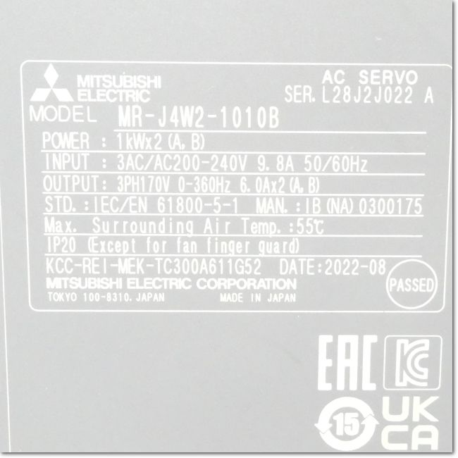 FA機器ドットコム / MR-J4W2-1010B サーボアンプ AC200V 1kW SSCNET/H