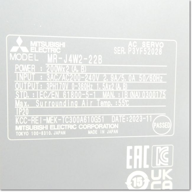 FA機器ドットコム / MR-J4W2-22B サーボアンプ AC200V 0.2kW 2軸一体