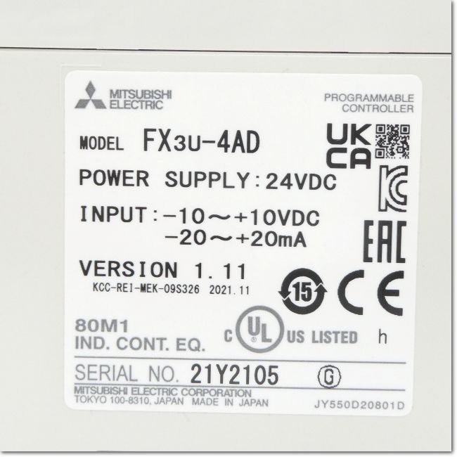 FA機器ドットコム / FX3U-4AD アナログ入力ブロック DC24V 4ch Ver