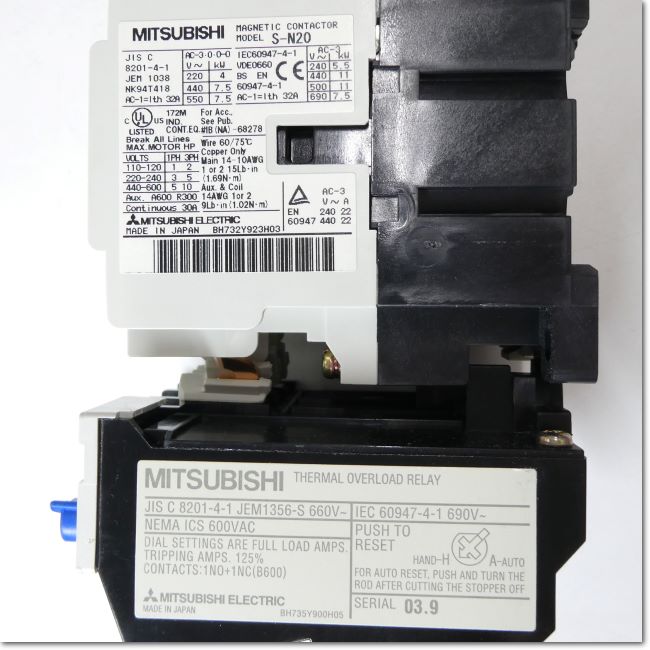 三菱　MITSUBISHI　マグネットスイッチ　電磁開閉器　S-N20 新品未使用】三菱 電磁接触器S-N20 コイル電圧AC200V 販売数量1