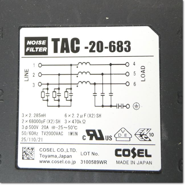 【新品】COSEL TAC-20-683 ノイズフィルター 20A 残り1点 TAC-20-683-D ノイズフィルターTACシリーズ コーセル 定格電流
