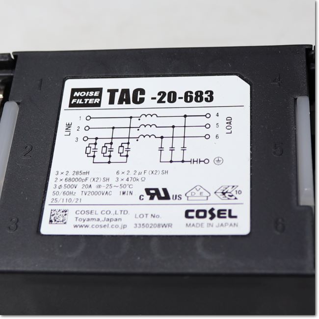 【新品】COSEL TAC-20-683 ノイズフィルター 20A 残り1点 TAC-20-683-D ノイズフィルターTACシリーズ コーセル 定格電流