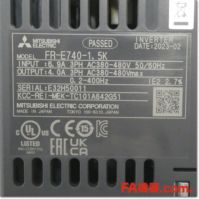 FA機器ドットコム / FR-E740-1.5K インバータ 三相400V (三菱電機)